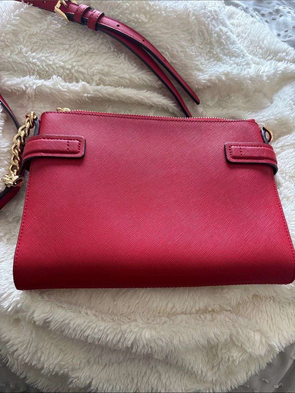 MICHAEL KORS Red Saffiano Leather Crossbody with Gold Hardware